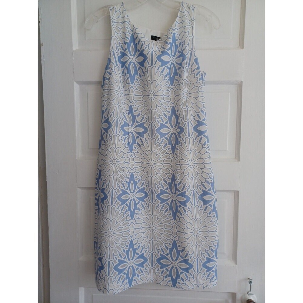 Talbots White and Light Blue Floral Geometric Shift Dress